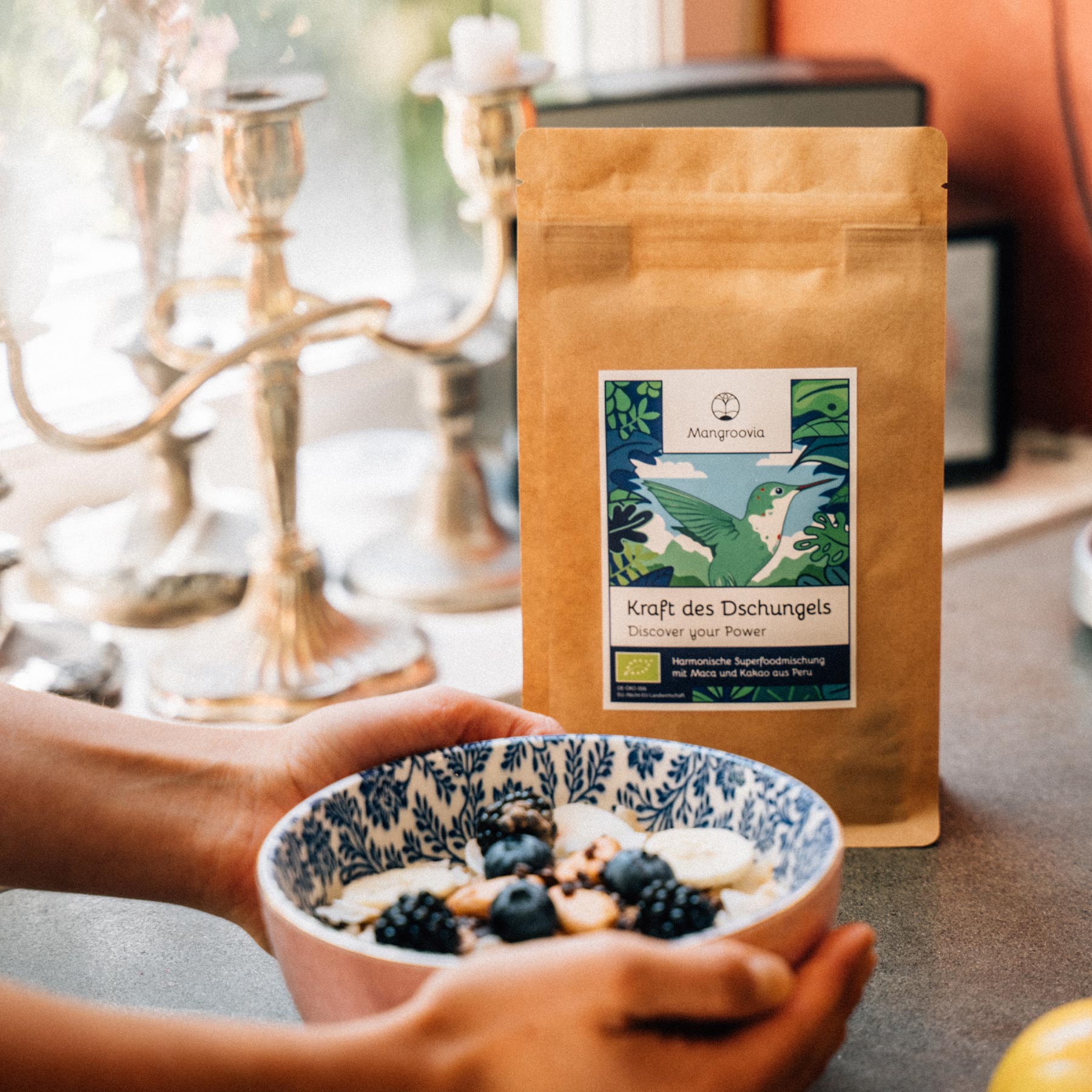 Mangroovia Kraft des Dschungels Bio Superfoodmischung kaufen mit Maca und Kakao Müsli Fruitbowl alle Vitamine und Mineralien