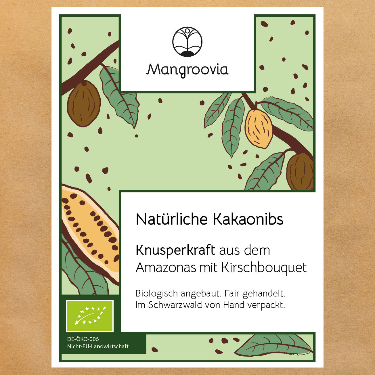 Kakaonibs von Mangroovia Etikett